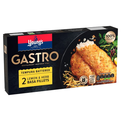 M&S Young's Gastro 2 Sitron & Urte Tempura Panerte Basa Fileter Frosne Fiskefileter 310g- Kjøp online hos McGrocer