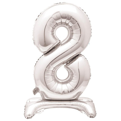 Unique Party Giant Silver Foil Number 8 Shaped Standing Balloon