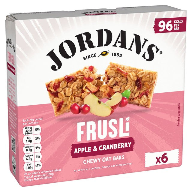 Jordans Frusli cranberry and apple chewy cereal bars 6 x 25g, UK version