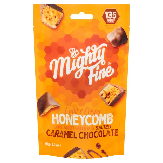 Mighty Fine salted caramel chocolate honeycomb dips 90g, imported from the UK