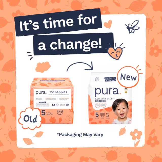 Pura baby nappies size 5, imported from the UK