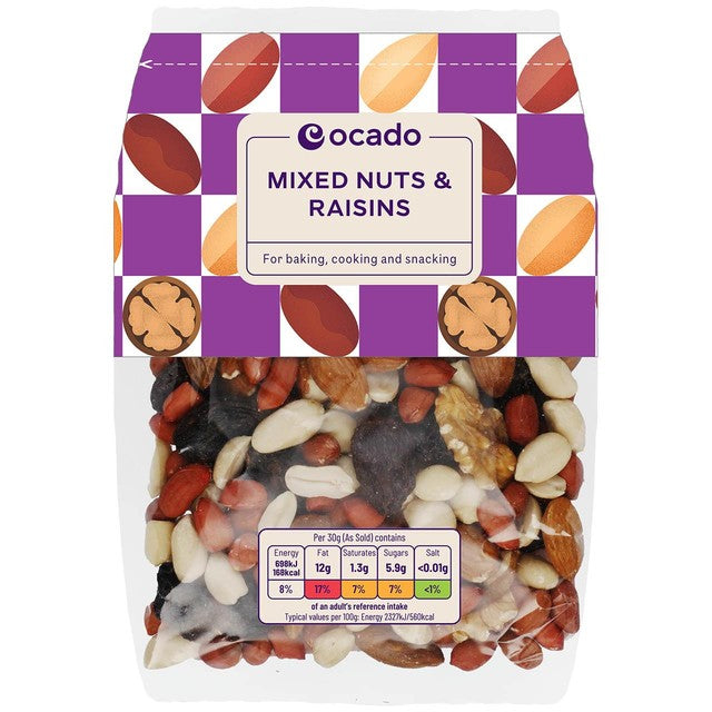 Ocado mixed nuts and raisins 200g, imported from the UK