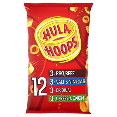 Hula Hoops Variety Multipack Kartoffelringe BBQ Beef Salt Vinegar Original Cheese Onion 12 Pack