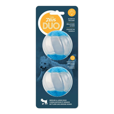 M&S Zeus Duo Ball Squeaker & Glo Dog Toy 6.3cm- Buy online at McGrocer