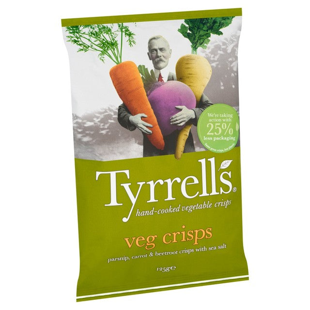 Tyrrell's parsnip, beetroot and carrot vegetable crisps with sea salt 125g (British brand)