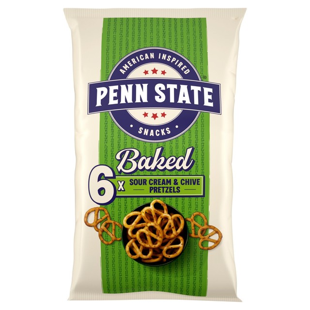 Penn State sour cream and chive pretzels 6 pack, imported from the UK