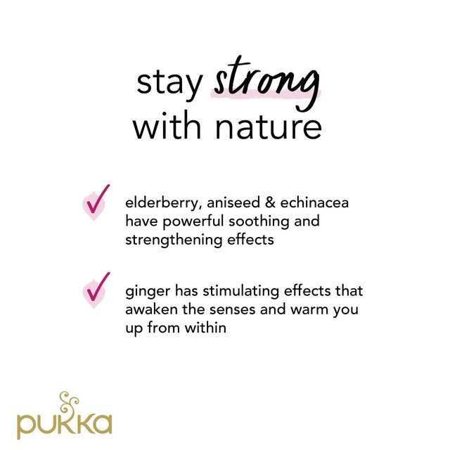Pukka Herbs Elderberry and Echinacea fruit tea 20 compostable tea bags, imported from the UK