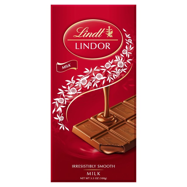Lindt Lindor milk chocolate bar with smooth filling, UK version