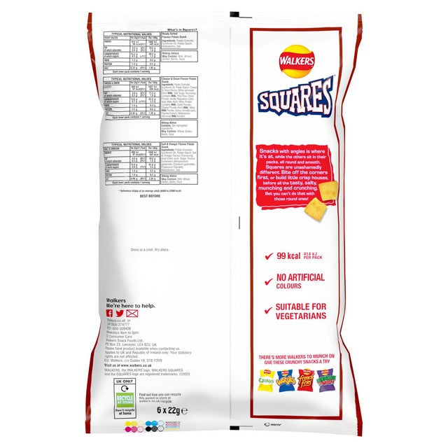 Walkers Squares mixed flavour potato snacks 6 x 22g multipack (British brand)