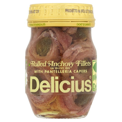 M&S Delicius Rolled Anchovy Fillets with Capers in Olive Oil Preserved Fish 90g- Buy online at McGrocer