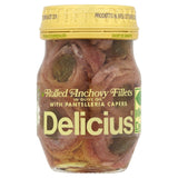 Delicius rolled anchovy fillets with capers in olive oil 90g - British product
