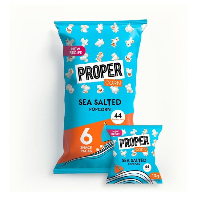 Propercorn lightly sea salted popcorn 6 x 10g multipack, imported from the UK