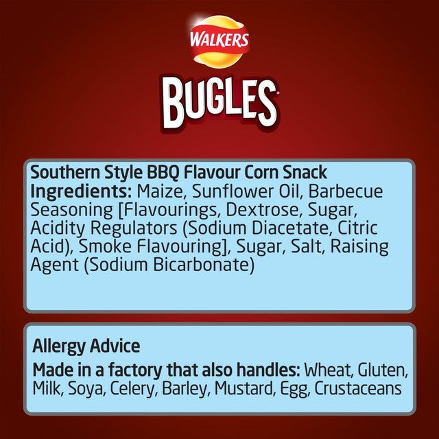 Walkers Bugles Southern Style BBQ Mais-Snack-Chips 110g (britische Marke)
