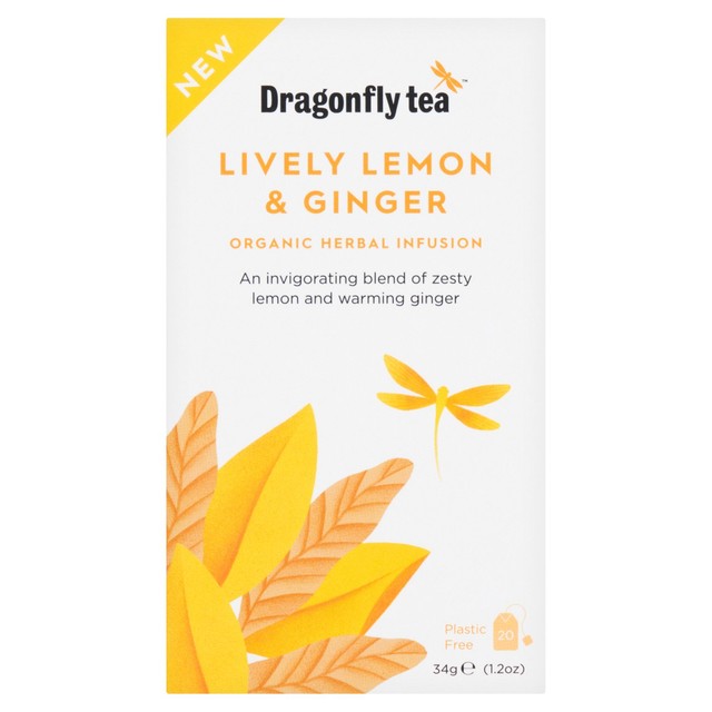 Dragonfly Tea Lemon & Ginger herbal tea bags 20 per pack - British product