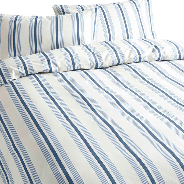 M&S Classic Stripe king cotton bedset Slate Blue (British brand)