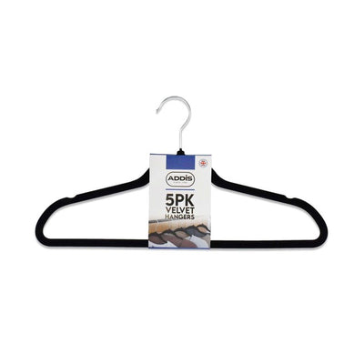 Addis Non Slip Velvet Hangers with Swivel Hook Black Clothes Hangers 5pk