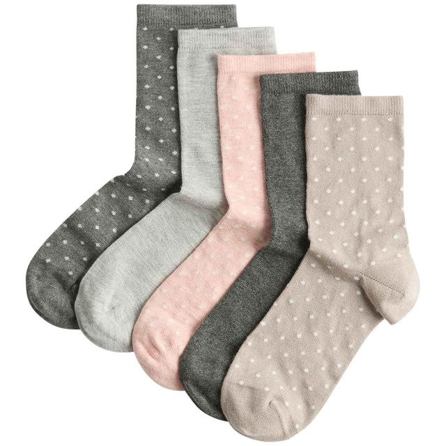 M&S super soft polka dot ankle socks 5-pack grey mix, UK version