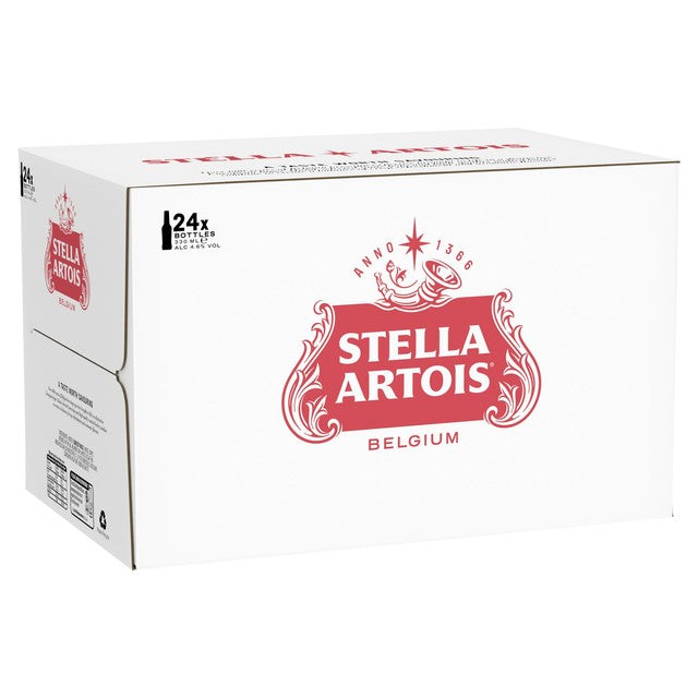 Stella Artois Belgian lager bottle 330ml pack of 24 (British brand)