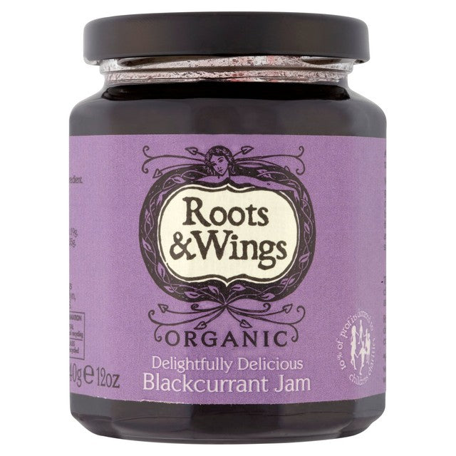 Roots & Wings blackcurrant jam 340g, imported from the UK