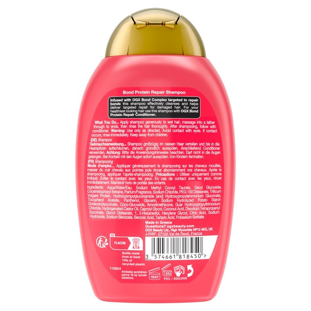 OGX Bond Protein Repair Shampoo 385ml, imported from the UK