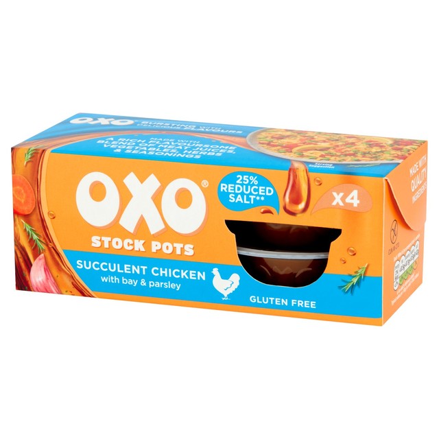 Oxo Reduced Salt Chicken Stock Pots 4x20g, imported from the UK