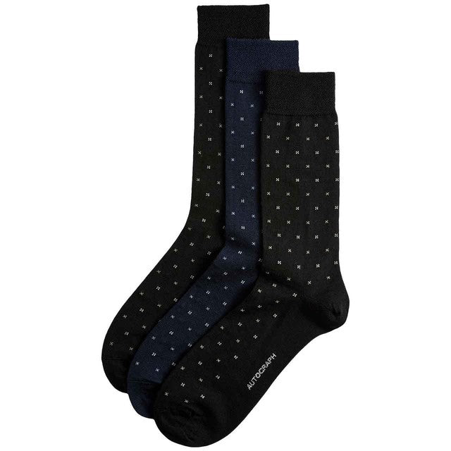 M&S Autograph geometric merino socks 3-pack black (British brand)