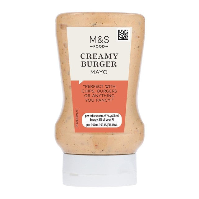 M&S burger mayonnaise with tomato and gherkins 280ml, imported from the UK