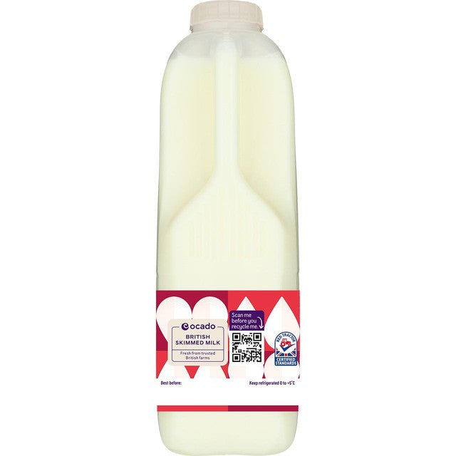 Ocado skimmed milk 2 pints, imported from the UK