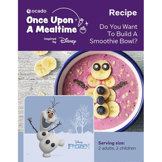Ocado Disney Frozen-themed smoothie bowl recipe card - British product