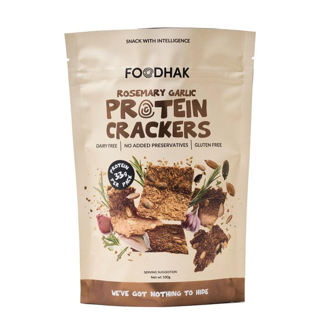 Foodhak Rosemary Garlic Protein Crackers 100g, UK version