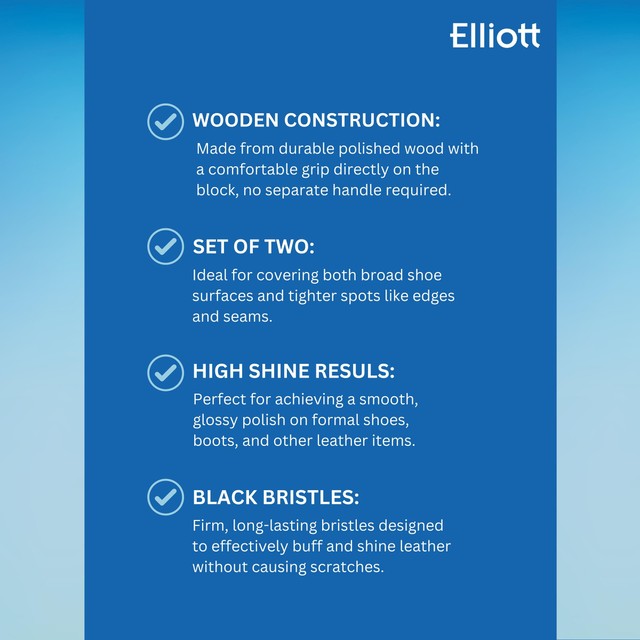 Elliotts Wooden Black Shoe Brushes Set of 2 - British product