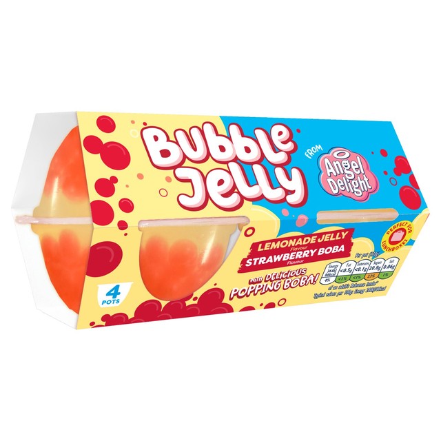 Angel Delight lemonade jelly dessert snack pot with strawberry boba, UK version