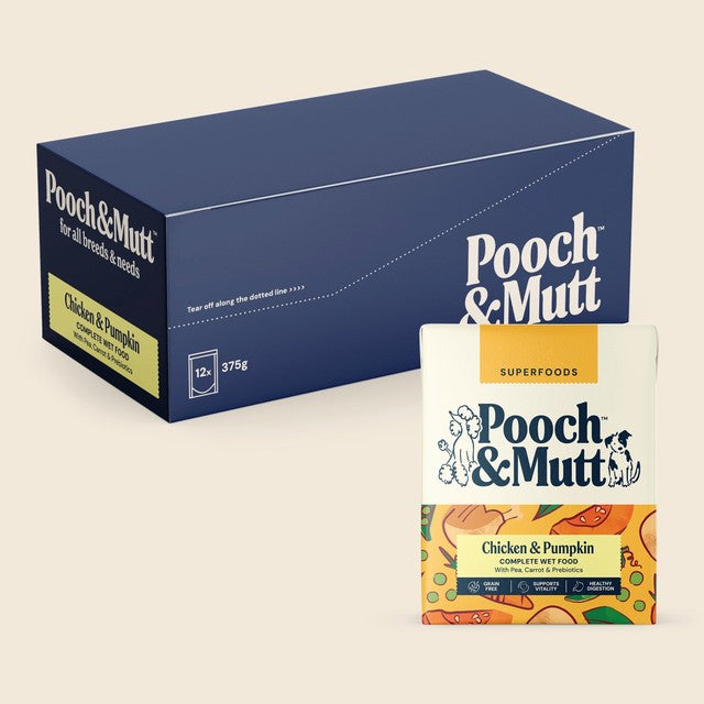 Pooch & Mutt chicken wet dog food 375g, imported from the UK
