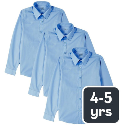 M&S M&S Boys Slim Fit Easy to Iron School Shirts Blue 4-5 Years- Buy online at McGrocer