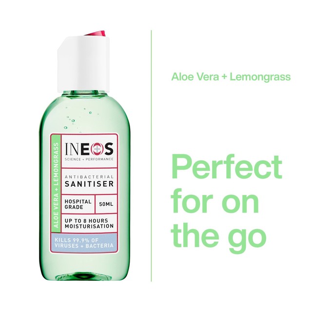 INEOS hand sanitiser gel Aloe & Lemongrass 50ml, UK version