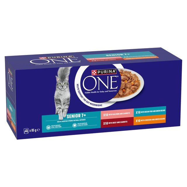 Purina One Senior cat food mixed selection 40x85g, imported from the UK