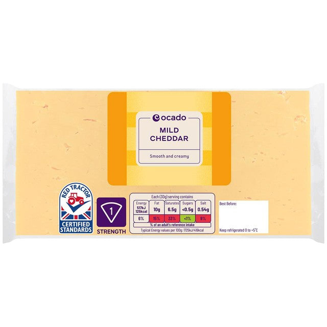 Ocado Mild Cheddar cheese 400g, imported from the UK