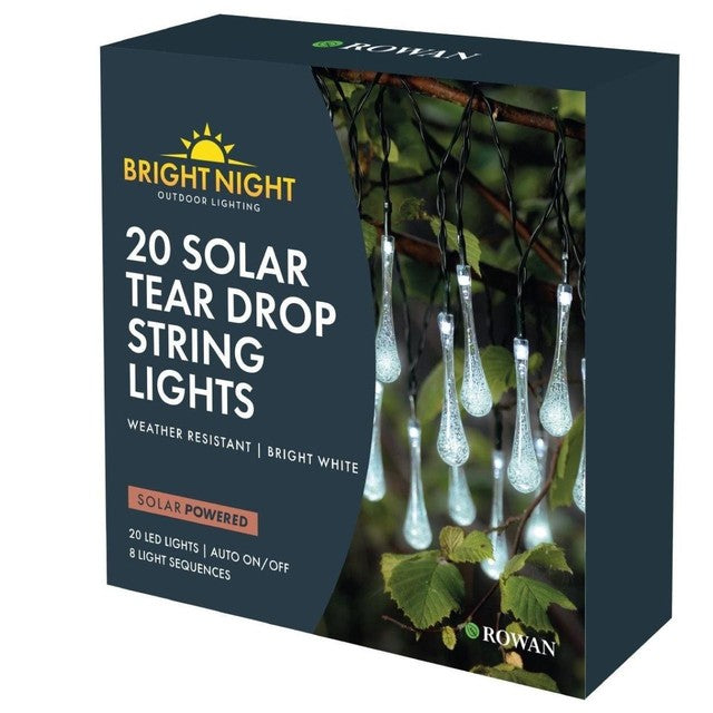 Gem Imports tear drop solar string lights bright white 20 lights (British brand)