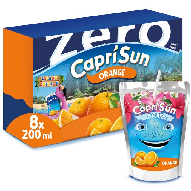Capri Sun orange zero sugar fruit juice drink pouch 200ml - British product