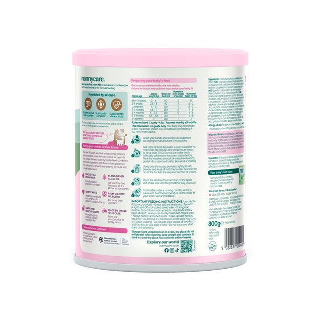 Nannycare goat stage 1 infant milk formula 800g, imported from the UK