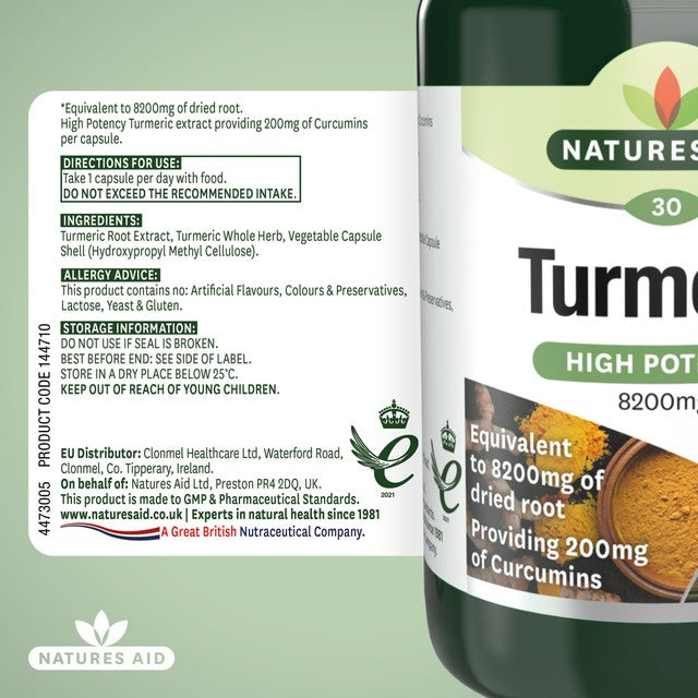 Natures Aid Turmeric Capsules 30 count, imported from the UK