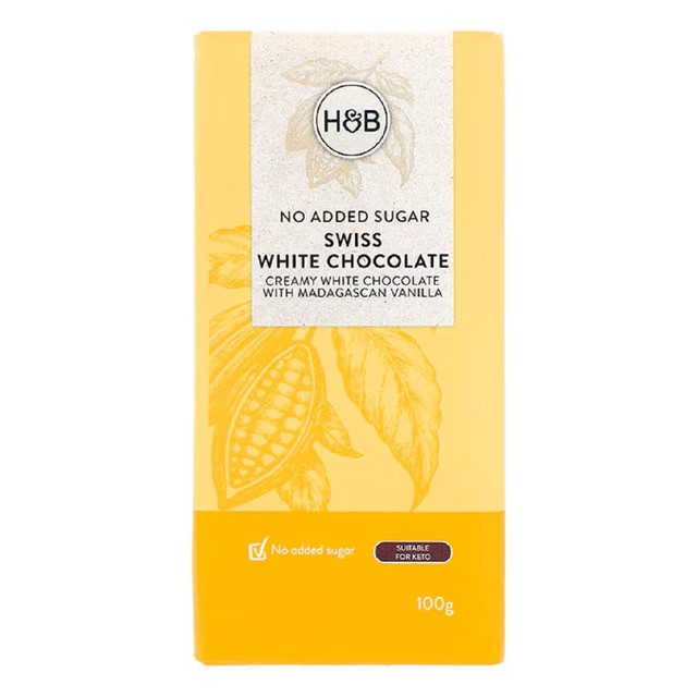 Holland & Barrett no added sugar Swiss white chocolate bar 100g, UK version