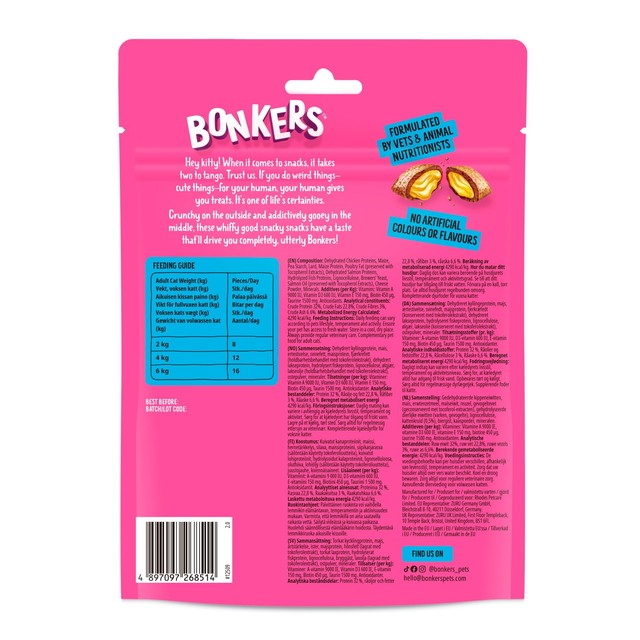 Bonkers Salmon Supreme cat treats pouch, UK version