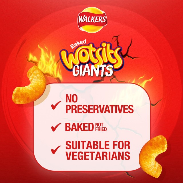 Wotsits Giants baked corn puffs sweet and spicy Flamin' Hot flavour 130g (British brand)