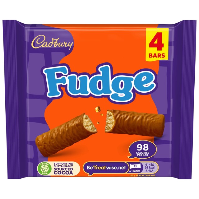 Cadbury fudge chocolate bar multipack 4 x 22g - British product