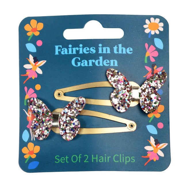 Rex London gold glitter butterfly hair clips - British product