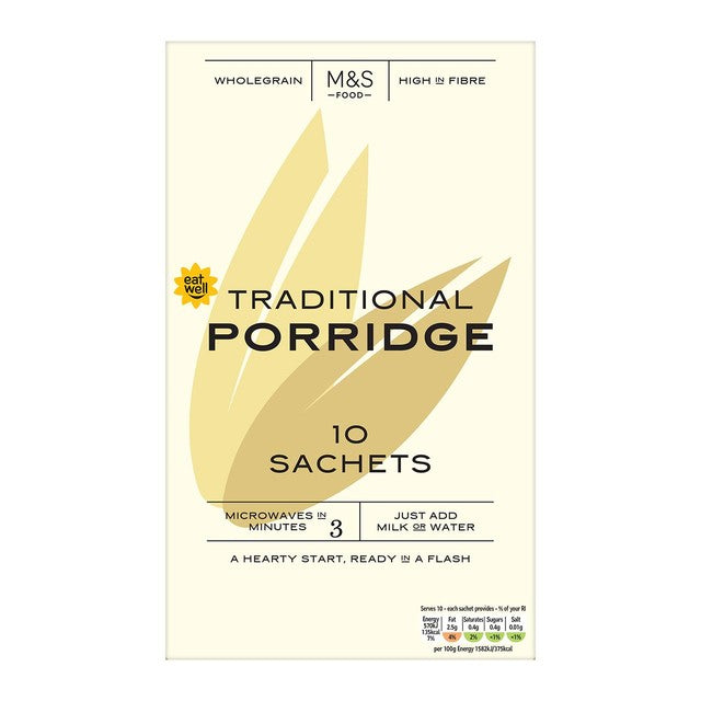 M&S Traditional Whole Oat Porridge 360g, imported from the UK