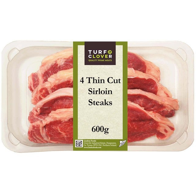 Turf & Clover dünn geschnittene Rinderhüftsteaks, 4er-Pack, 600g (britische Marke)