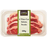 Turf & Clover dünn geschnittene Rinderhüftsteaks, 4er-Pack, 600g (britische Marke)