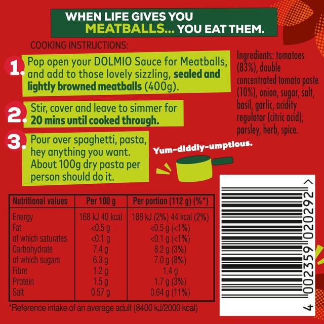 Dolmio Bolognese Meatball Tomato & Basil Pasta Sauce 450g - British product